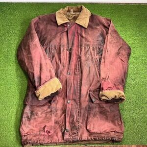 Vintage John Partridge Waxed Canvas Chore Coat S/M Sherpa Lining Red W/ Patina